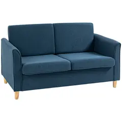 Buy Compact Loveseat Sofa, Modern 2 Seater Sofa for Living Room with Wood Legs and Armrests, Blue