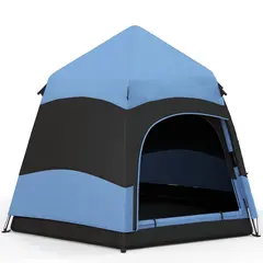 Buy Six Man Hexagon Camping Tent with Hang Hook and Carry Bag - Blue and Black