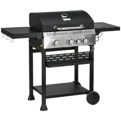 Buy Four-Burner Steel Gas Grill, with Thermometer - Black