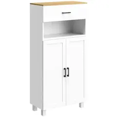 Buy Freestanding Kitchen Cupboard, Nordic Storage Cabinet with Drawer, Doors and Open Countertop for Living & Dining Room, 130cm, White