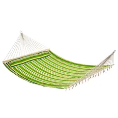 Buy Double Cotton Hammock Camping Swing Outdoor Garden Beach Stripe Hanging Bed with Pillow, 188 x 140 cm, 180 KG Capacity, Green