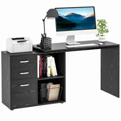 Buy L Shaped Computer Desk, Reversible Home Office Desk with Drawers, File Cabinet and Storage Shelves, Study Table, 117 x 83.5 x 76cm, Black