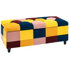 Buy 114 x 47 x 47cm Velvet Storage Ottoman, Button-tufted Footstool Box, Toy Chest with Lid for Living Room, Bedroom, Multicoloured