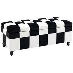 Buy 114 x 47 x 47cm Velvet Storage Ottoman, Button-tufted Footstool Box, Toy Chest with Lid for Living Room, Bedroom, White and Black