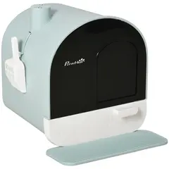 Buy Hooded Cat Litter Box, Kitten Litter Tray, with Lid, Scoop, Filter, Flap Door