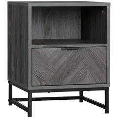 Buy Bedside Table with Drawer and Shelf, Side End Table with Steel Legs for Living Room, Bedroom, Dark Grey