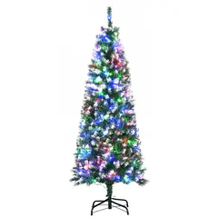 Buy 5FT Tall Prelit Pencil Slim Artificial Christmas Tree with Realistic Branches, 250 Colourful LED Lights and 408 Tips, Xmas Decoration, Green