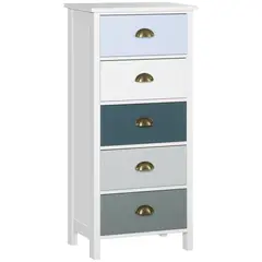 Buy Slim Storage Cabinet Organiser, Chest of Drawers, 5-Drawer Dresser with Metal Handle for Living Room, Bedroom, Blue