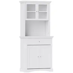 Buy 4-Door Kitchen Cupboard with Drawer, Freestanding Kitchen Cabinet with Glass Doors, Adjustable Shelves and Open Counter, White