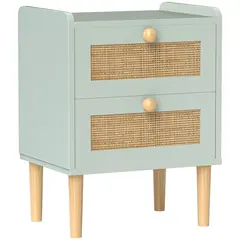 Buy Bedroom Chest of Drawers, Boho Rattan Dresser with 2 Drawers, Storage Cabinet for Living Room, Hallway, Entryway, Olive Green