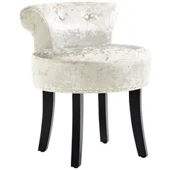 Buy Dressing Table Stool with Rubber Wood Legs, Ice Velvet Vanity Stool for Living Room Bedroom, Beige