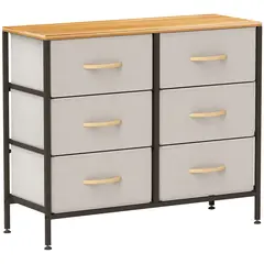 Buy Fabric Chest of Drawers, Storage Drawers, Industrial Bedroom Dresser with 6 Fabric Drawers, Steel Frame and Wooden Top for Nursery, Living Room, Hallway, Cream White