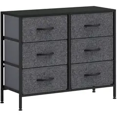 Buy Fabric Chest of Drawers, Storage Drawers, Industrial Bedroom Dresser with 6 Fabric Drawers, Steel Frame and Wooden Top for Nursery, Living Room, Hallway, Black