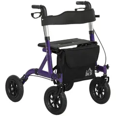 Buy Folding Rollator Walker with Seat, Backrest, Lightweight Walking Frame with Storage Bag, Dual Brakes, All-terrain Wheels, Adjustable Handle Height, 4 Wheeled Walker for Seniors, Purple