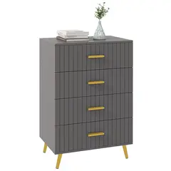 Buy Four Drawer Embossed Line Dresser - Grey/Gold Tone