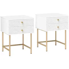 Buy Set of Two Elegant Bedside Tables - White/Gold-Tone