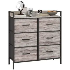 Buy Rustic Chest of Six Fabric Drawers - Grey Wood Effect