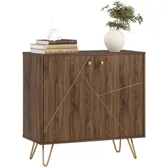 Buy Sideboard Storage Cabinet with Golden Lines, Modern Luxury Living Room Cabinet with Adjustable Shelf, Steel Harpin Legs, Brown