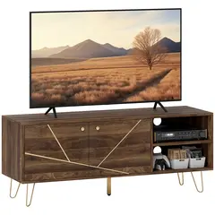Buy TV Stand Cabinet for up to 60 Inch TV, Modern 130cm TV Unit with Adjustable Shelves and Hairpin Legs, Double Door TV Cabinet for Living Room, Bedroom, Brown