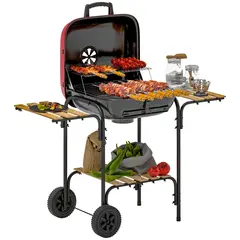 Buy Charcoal Barbecue Grill Portable BBQ Grill with 1840 cm² Cooking Area, 3 Shelves, Adjustable Vent, Lockable Lid, Wheels for Outdoor Cooking, Garden Party, Red
