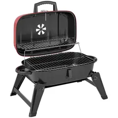 Buy Charcoal Barbecue Grill Folding BBQ Grill with 1232 cm² Cooking Area, Adjustable Vent, Thermometer, Handles for Camping Picnic, Red