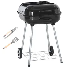 Buy Portable BBQ Charcoal Grill with 2 Wheels and Cooking Utensils, Smoker Grill with Lid for Outdoor Barbecues, Camping, Picnic, Courtyard