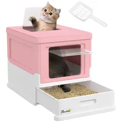 Buy Hooded Cat Litter Box, Portable Pet Toilet, with Scoop, Front Entry - Pink