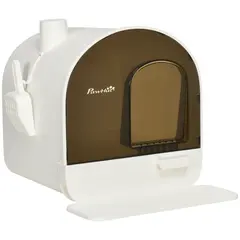 Buy Hooded Cat Litter Box, Kitten Litter Tray, with Lid, Scoop, Filter, Flap Door