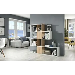 Buy Zaga White And Oak Effect Gloss Bookcase 1F2251BO, Colour: Oak