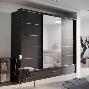 Buy Arti 1 - 3 Sliding Door Wardrobe 250cm, Colour: Black Matt