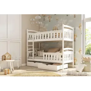 Buy Harry Wooden Bunk Bed with Storage, Colour: White Matt, Mattresses: Without Mattresses