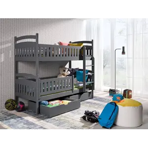 Buy Ignas Wooden Bunk Bed with Storage, Colour: Graphite, Mattresses: Without Mattresses