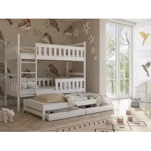 Buy Kors Bunk Bed with Trundle and Storage, Colour: White Matt, Mattresses: Without Mattresses