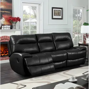 Buy Bailey Recliner LeatherGel & PU 3 Seater Black, Colour: Black