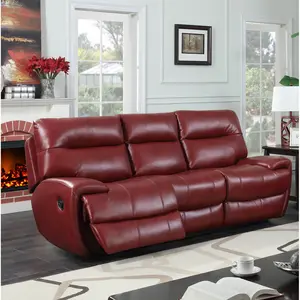 Buy Bailey Recliner LeatherGel & PU 3 Seater Red, Colour: Red