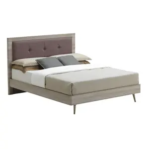 Buy Belvoir King Size Bed Grey Oak & Mocca Fabric, Colour: Grey, Mattresses: Without Mattresses, Size: King