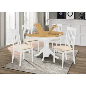 Buy Leicester White Dining Set with 4 Chairs Light Oak & White