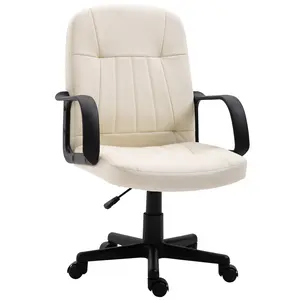 Buy Swivel Executive Office Chair Home Mid Back PU Leather Computer Desk Chair for Adults with Arm, Wheels, Cream