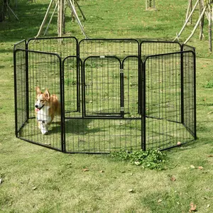 Buy Pawhut Heavy Duty Dog Pet Puppy Metal Playpen Play Pen Rabbit Pig Hutch Run Enclosure Foldable Black 79 x 100 cm (Large)