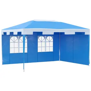 Buy 3 x 4 m Garden Gazebo Shelter Marquee Party Tent with 2 Sidewalls for Patio Yard Outdoor, Blue