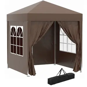 Buy 2 x 2 m Garden Pop Up Gazebo, Wedding Party Tent Marquee, Water Resistant Awning Canopy with Sidewalls, Windows, Carry Bag, Coffee