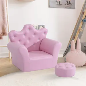 Buy PU Leather Kids Set:1 x Armchair, 1x Stool-Pink