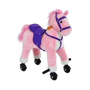 Buy Rocking Horse Kids Ride on Walking Horse Animal Pony Wheeled Riding Plush Toy w/Sound for 3 Years and Up (Pink)