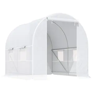 Buy 2.5 x 2 x 2 m Polytunnel Greenhouse, Walk-in Green House for Garden with Mesh Windows, Galvanised Steel Frame, White