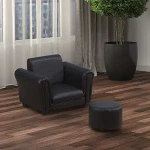 Buy Children Armchair W/Footstool-Black