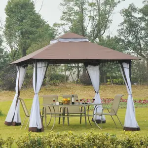 Buy Outsunny 3 x 3 meter Patio Metal Gazebo Square Outdoor Party Wedding Canopy Shelter w/Mesh - Brown