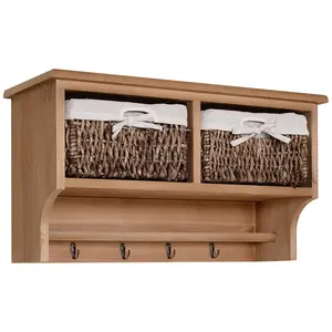 Buy Entryway Coat Rack Wall Mounted Shelf w/ 2 Corn Husk Baskets and Hooks, Brown