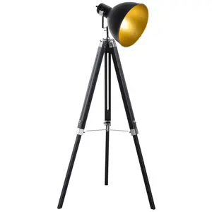 Buy Tripod Floor Lamp, Spotlight Reading Lamp w/ Adjustable Height, Angle, Wood Legs for Living Room, Bedroom, Home, Office, Black and Gold