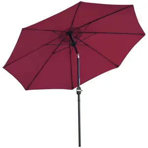 Buy 2.7M Garden Parasol Umbrella with Glass Fibre Ribs and Aluminium Frame, Tilting Sun Shade Shelter Canopy, Wine Red