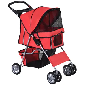 Buy Pet Stroller for Small Miniature Dogs Cats Foldable Travel Carriage with Wheels Zipper Entry Cup Holder Storage Basket Red